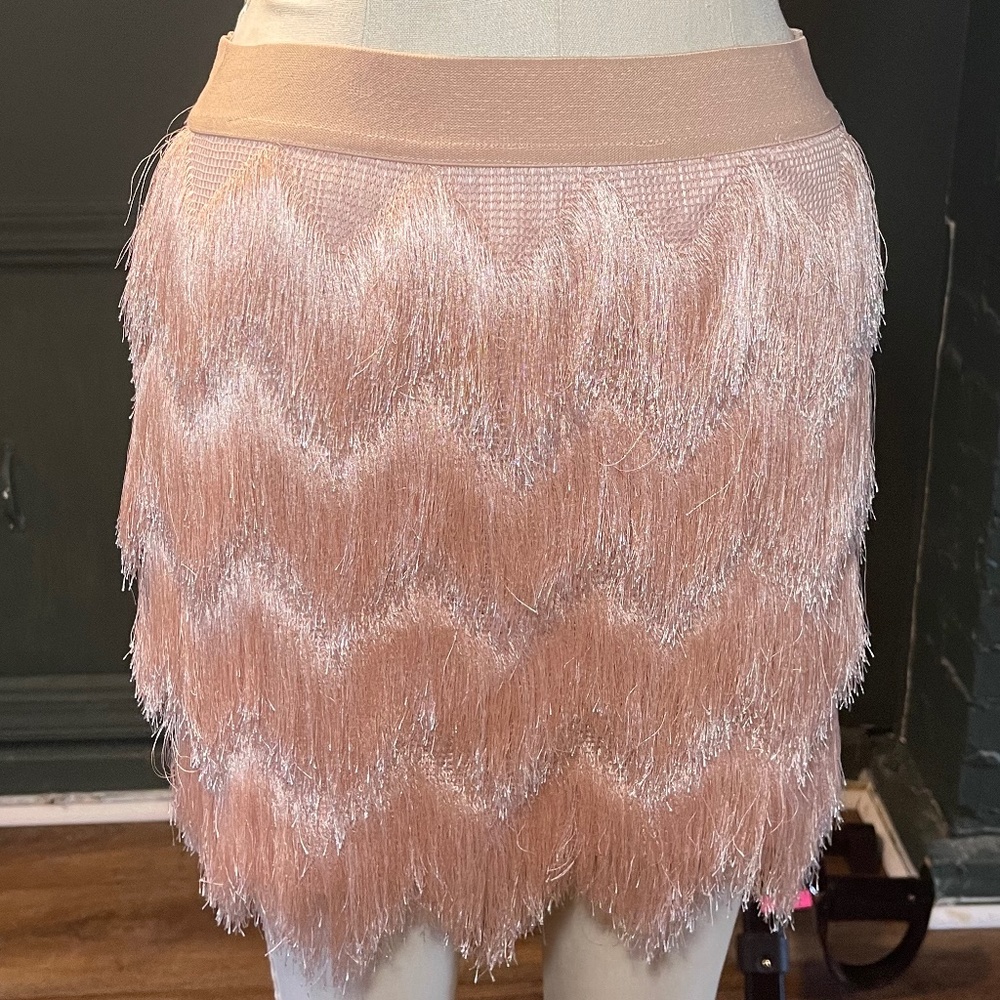 BCBG fringe blush pink mini skirt